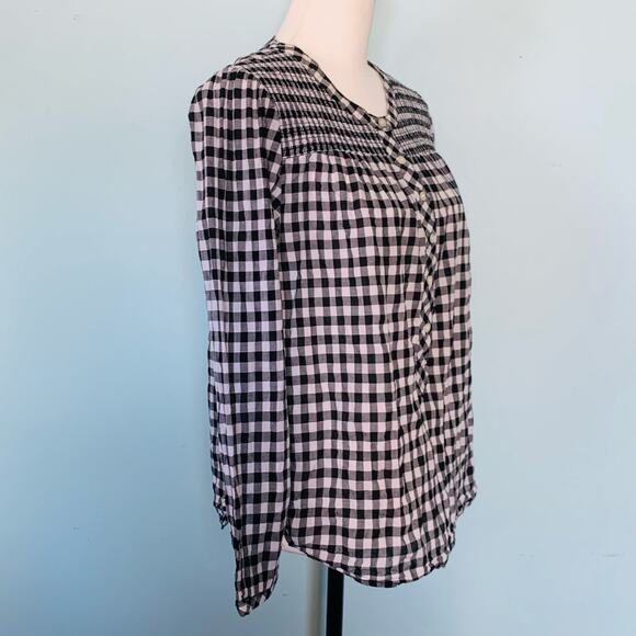 J. Crew Smocked Popover Top in Black Crinkle Gingham Size M - Picture 6 of 9